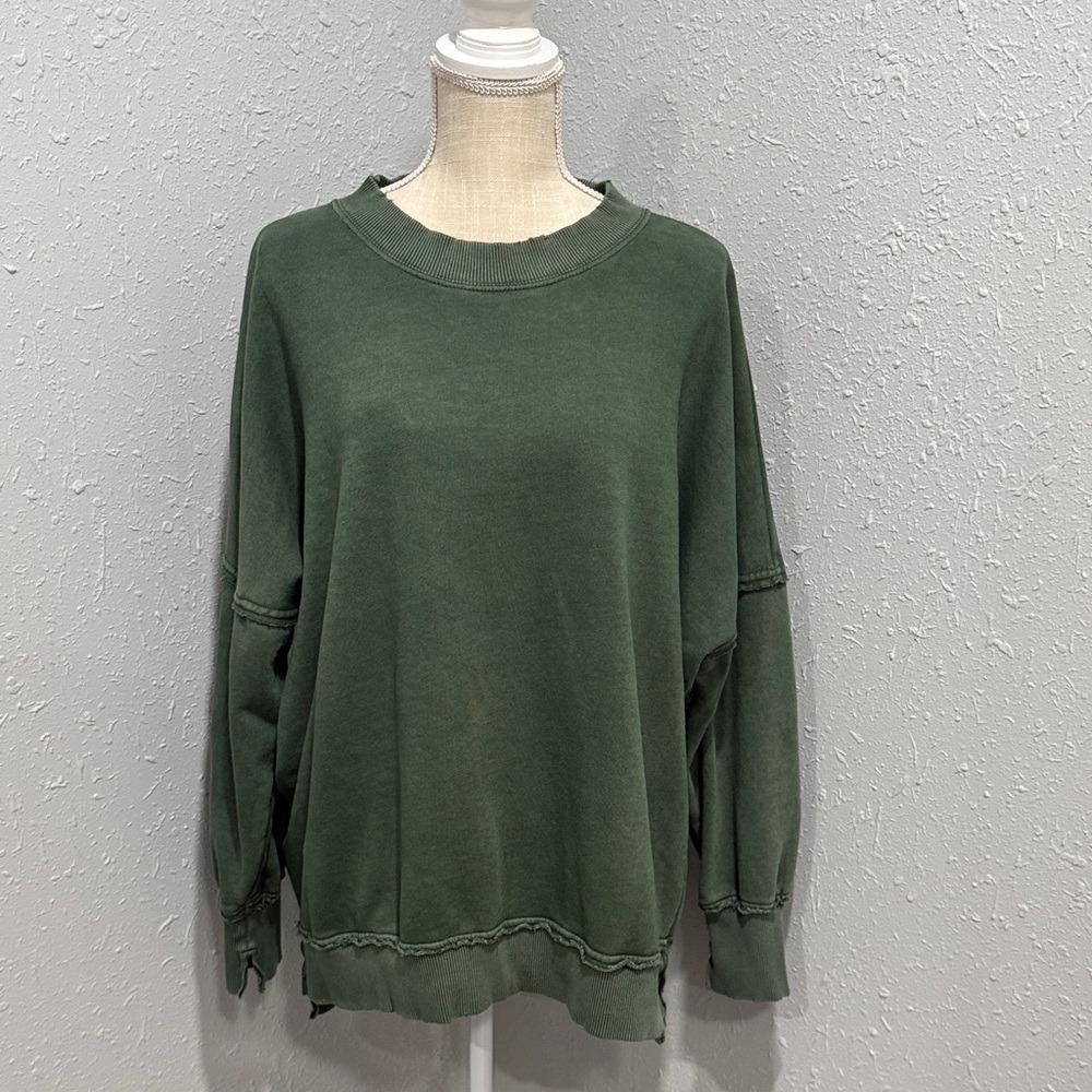 Aerie Happiest Oversized Crew Sweatshirt Forest Green Size Small